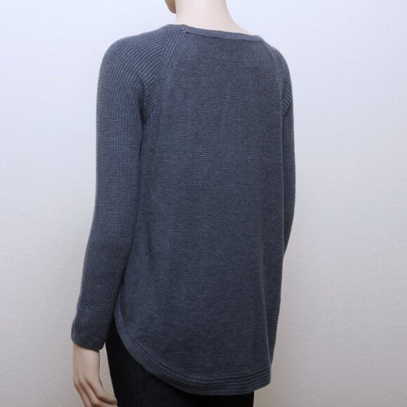 INC Rib Zipper Detail Mini Waffle Crew Neck Wool Blend Sweater Blue Women Size S - Picture 6 of 7